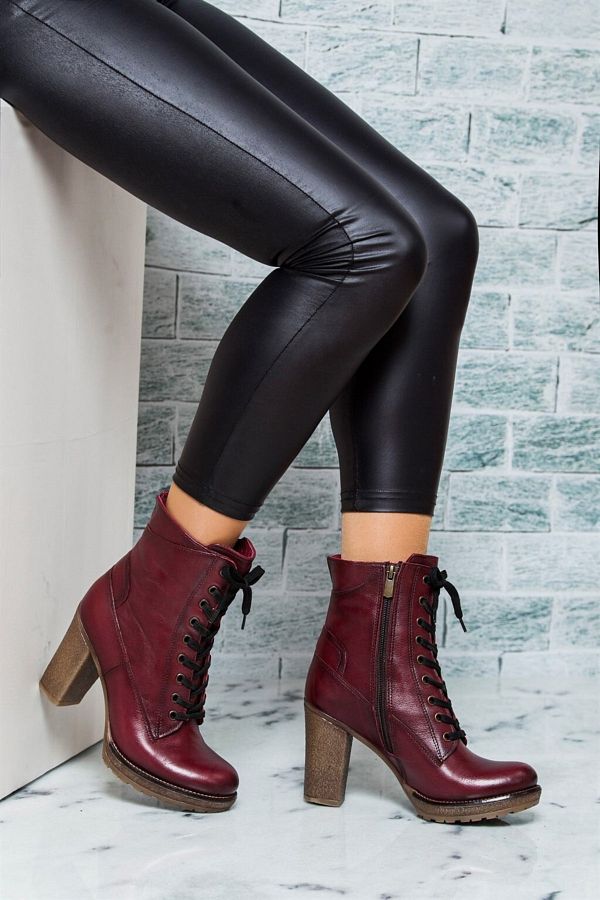 Deripabuc-Genuine Leather Claret Red Women's Heeled Leather Boots Trc-3916 1