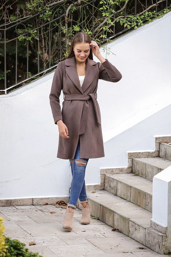 Wide collar coat womens top