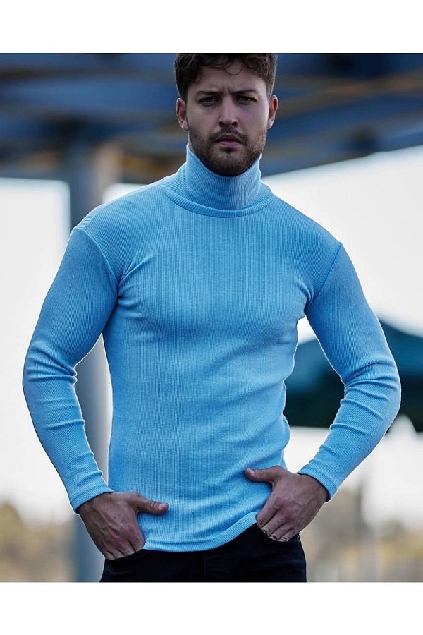 Riowela Men s Baby Blue Full Turtleneck Sweater Trendyol