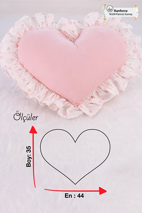 Umaybebek Bebek Çocuk Odası Fırfır Detaylı Kalp Yastık