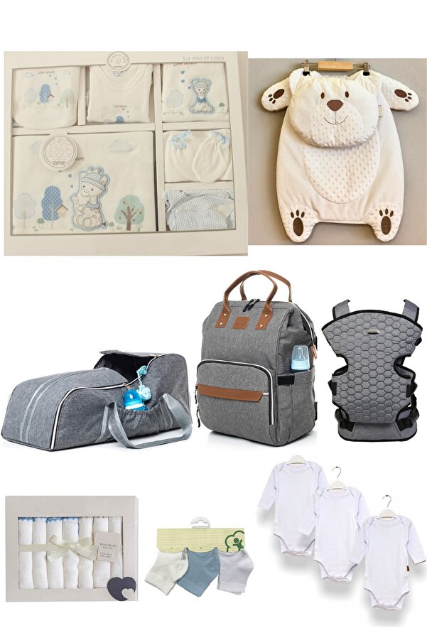 Sahra 8 Parça Bebek Çantası Ve Doğum Seti(çanta,kanguru,portbebe,hastane Çıkış,alt Açma,body,mendil,çorap)