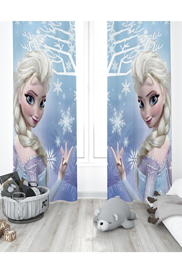 Evpanya Kar Taneli Elsa Desenli Çocuk Odası Perdesi ( Tek Kanat Fiyatlandırma )