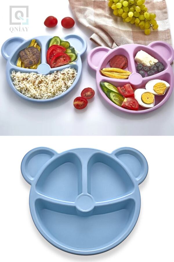 QNİAY Sevimli Ayıcık Şekilli Mama Ve Yemek Tabağı Çocuk Yemek Tabağı Figürlü Çocuk Tabağı - Mavi 20cm