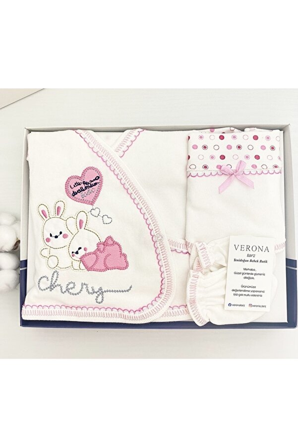 VERONA TARZ Yeni Sezon Basik Tavşanlı 5li Hastane Çıkış Seti Yenidoğan Kıyafeti Takım Kız Erkek Bebek