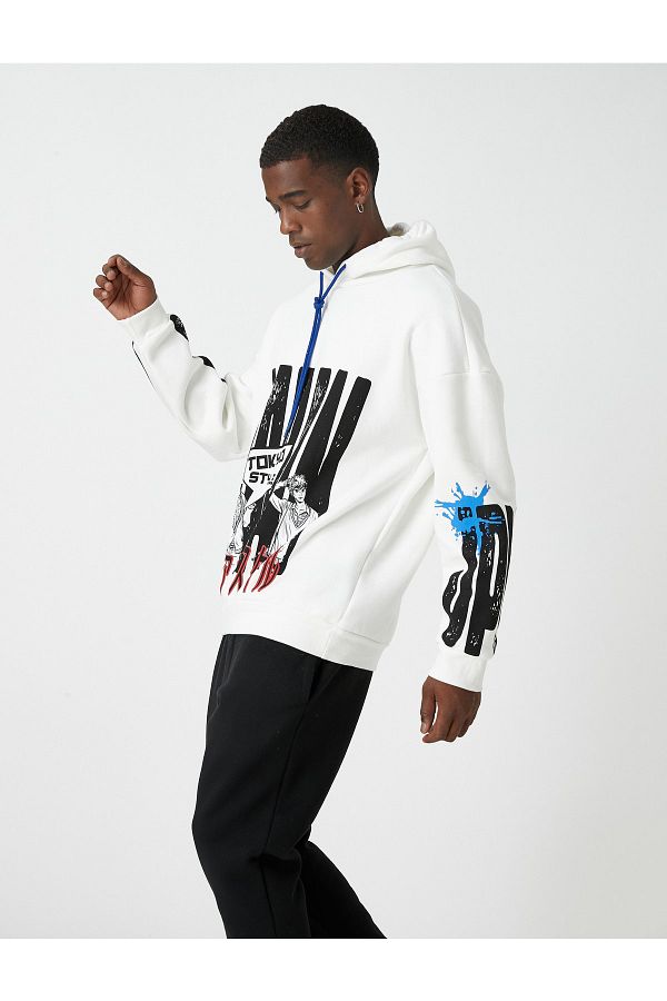 Koton-Sweatshirt mit Fernost-Print und Kapuze 1