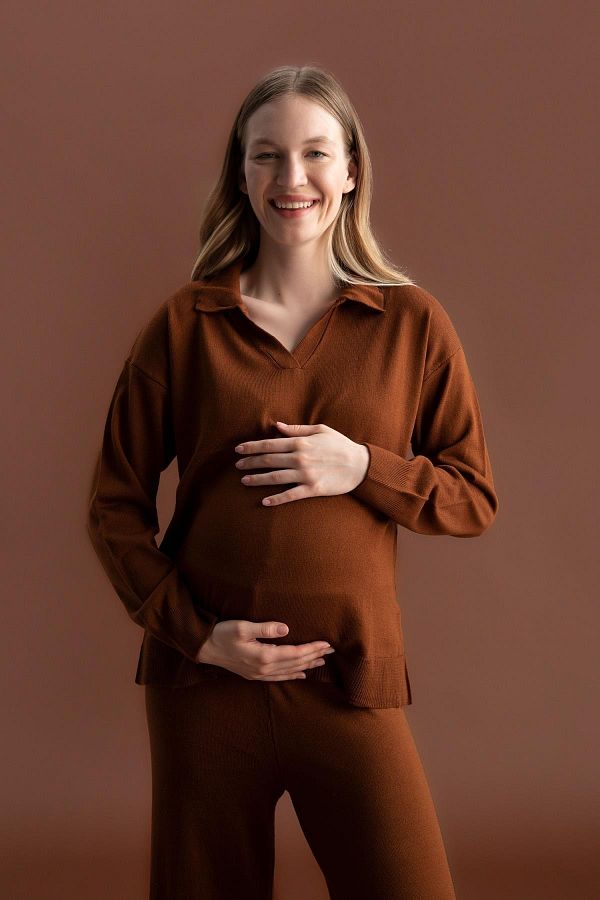 DeFacto-Regular Fit Polo Neck Maternity Knitwear Top 1