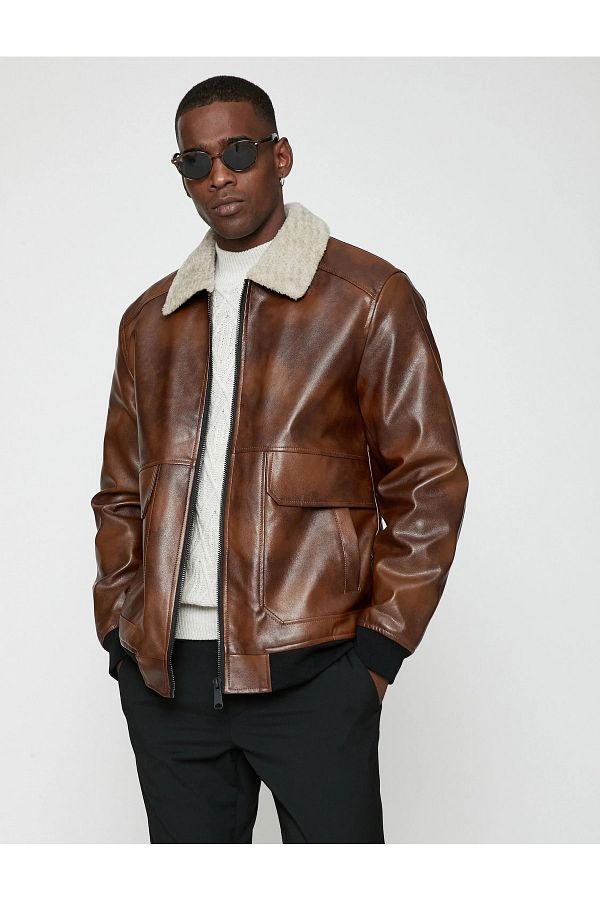 Borg collar leather jacket mens cheap