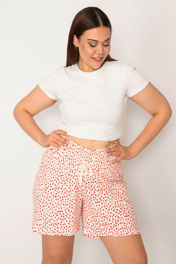 Şans-Women's Large Size Colorful Waist Wide Elastic Cotton Fabric Shorts 65n34460 1