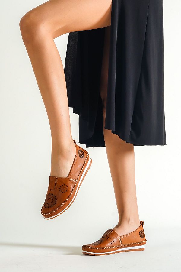 Deripabuc-Genuine Leather Tan Women's Leather Ballerinas Dp16-0065 1