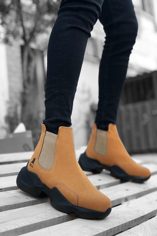 Mida Shoes Laceless Comfortable High Sole Camel Suede Men s Sports Half Ankle Boots