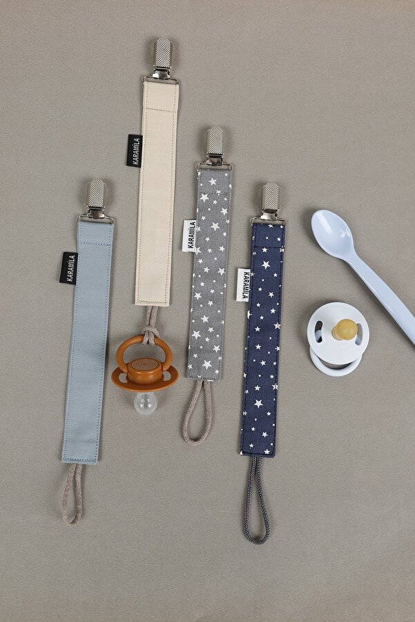 KARAMİLA 4’lü Set Emzik Askısı - Emzik Zinciri - Emzik Tutacağı - Bebek Emzik Klipsi