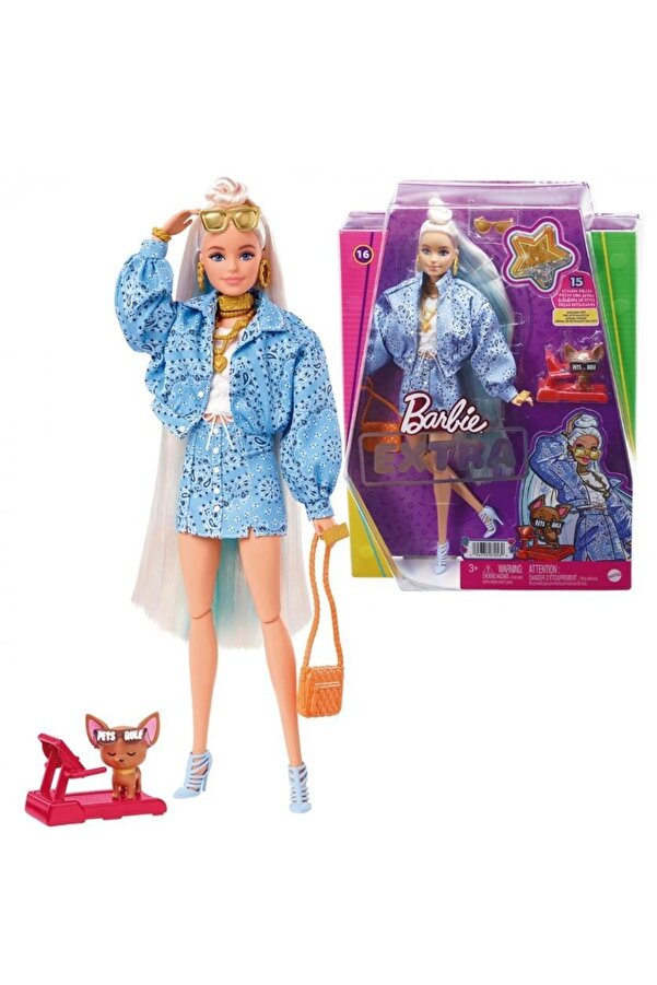 Barbie Extra Bebek Ve Köpeği Uzun Saçlı Bükülebilen Eklemli Hhn08