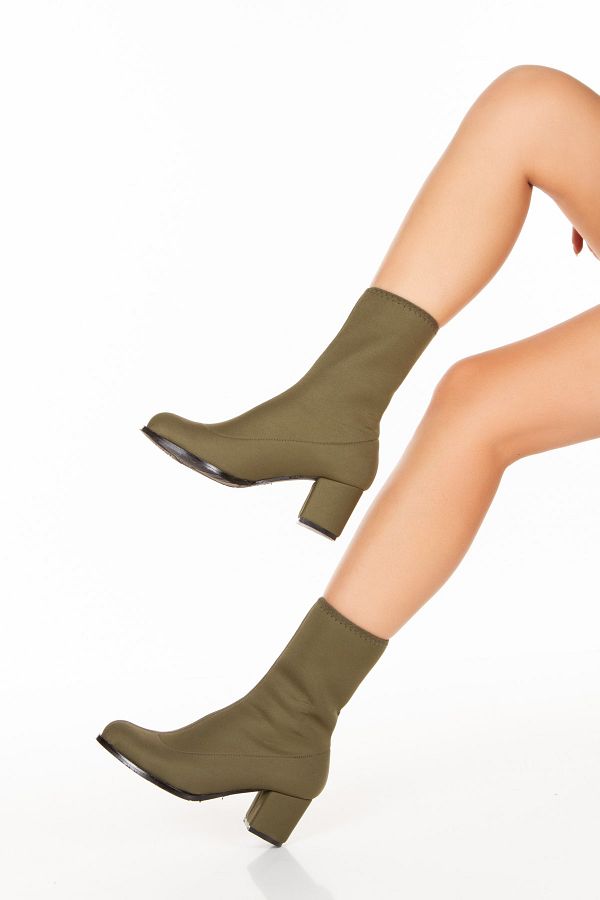 irmona Kayli Khaki Stretch Heeled Short Sock Boots Trendyol