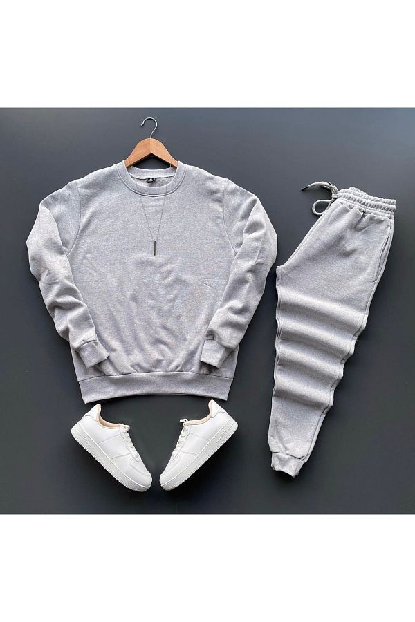 PUNIX Crew Neck Unprinted Thick Winter Oversize Men s Tracksuit Set with Sneakers Trendyol