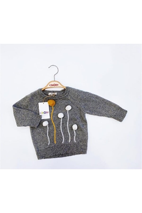 çikoby Kız Bebek Gri Baskılı Kazak