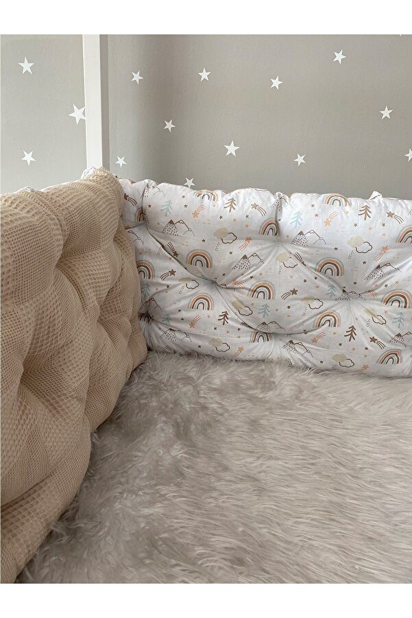 Jaju Baby Waffle Pike Kumaş Kombinli 120x200 Beşik / Montessori Kenar Koruma Beşik Bariyer