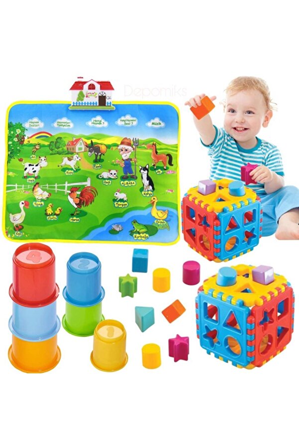 OyuncakZade Eğitici Çiftlik Oyun Halısı Müzikli Işıklı + Sevimli Kule + Eğitici Bul Tak Zeka Geliştirici Set