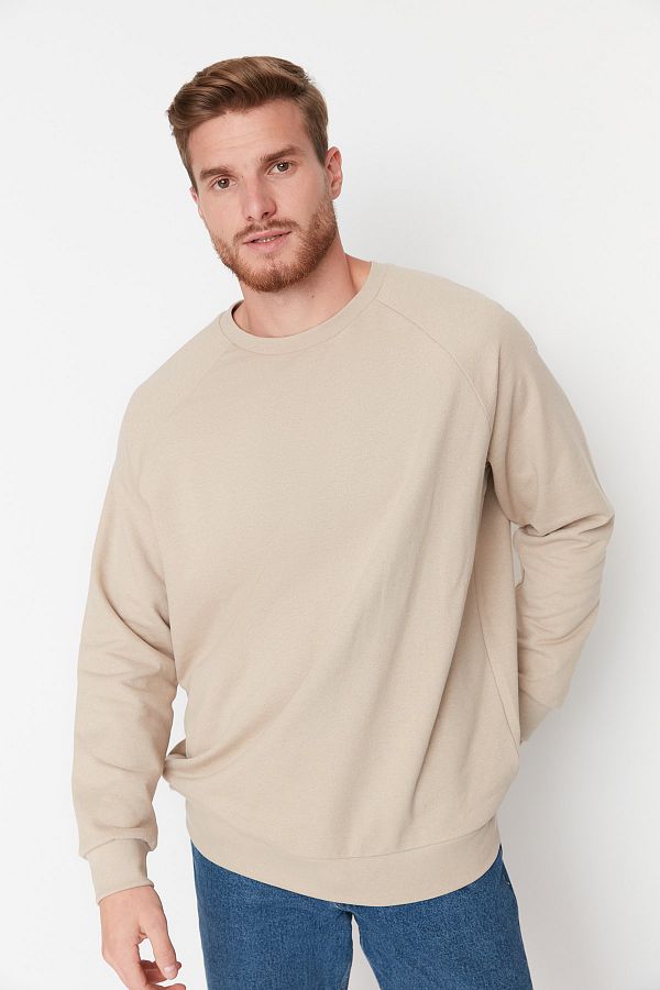Trendyol Collection-Beiges Oversize Fleece-SweatShirt - Warm, weite Passform TMNAW23SW00190 1