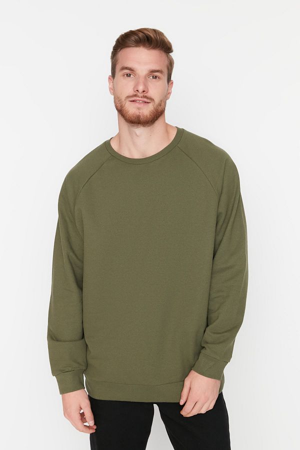 Trendyol Collection-Khakifarbenes, übergroßes Fleece-Sweatshirt – warm, weite Passform TMNAW23SW00190 1