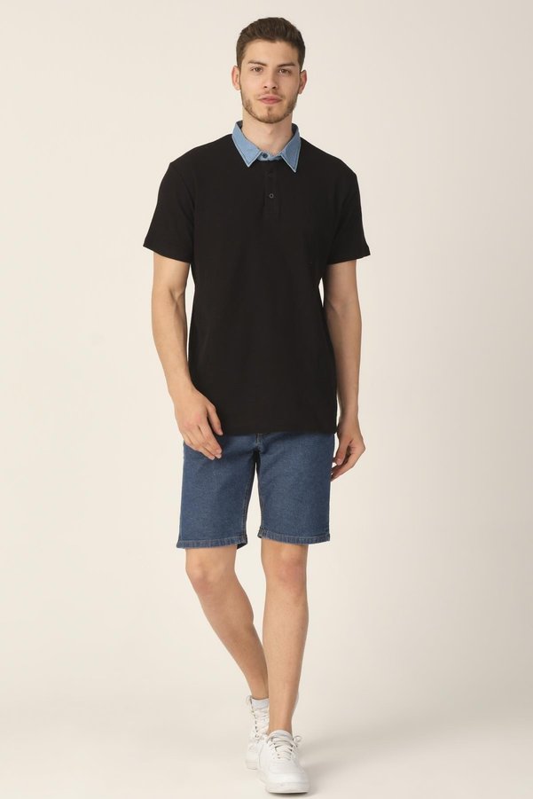 ALEXANDERGARDI Men's Black Denim Polo Collar T-shirt