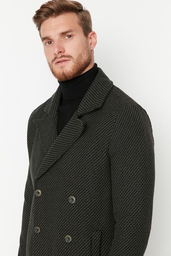 Trendyol Collection Khaki Textured Winter Coat Regular Fit Double Breasted Coverage TMNAW23KB00002 Trendyol