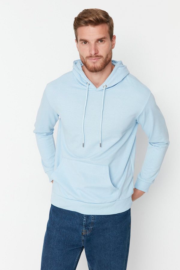 Trendyol Collection-Blaues Langarm-Sweatshirt mit Kapuze - Regular Fit TMNAW20sw0162 1