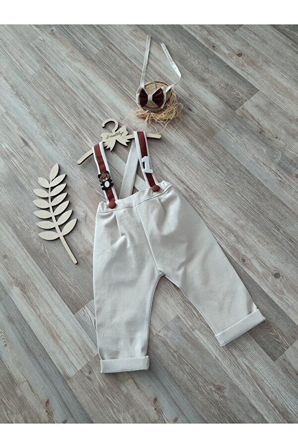 Feriatolye Ayıcık Konsepti Krem Taba 1 Yaş Erkek Bebek Pantolon Salopet