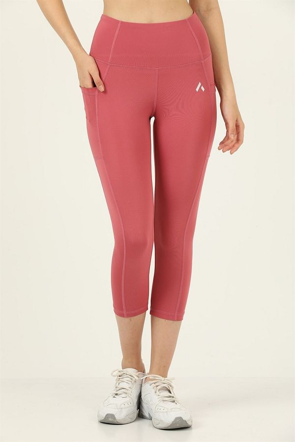 missmaral-Women's Dried Rose High Waist Double Pocket Below the Knee Capri Leggings Capri 1054 1