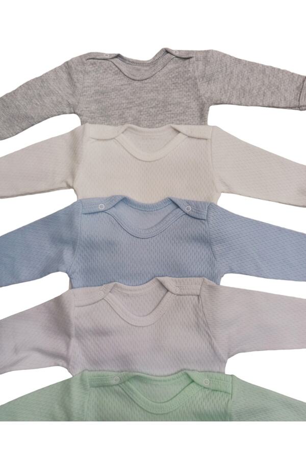 bebedino Uzun Kollu Çıtçıtlı Badi Bisiklet Yaka Body Hava Alır Kumaş Düz Renk Zıbın (5li Paket) 0-48 Ay Arası