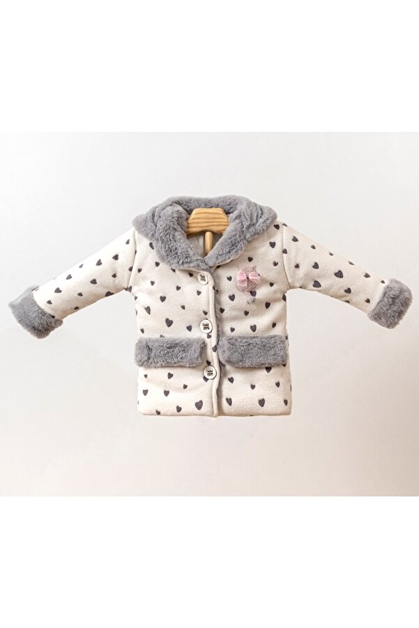 Hippıl Baby %100 Pamuk Kalp Desenli Kürklü Çocuk Mont