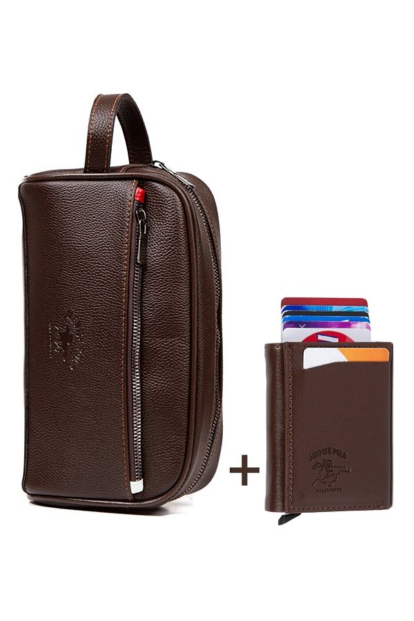 Newish Adelina Men s Leather Portfolio Clutch Bag Travel Shaving Cosmetic Clutch Bag And Mechanism Wallet Set Trendyol