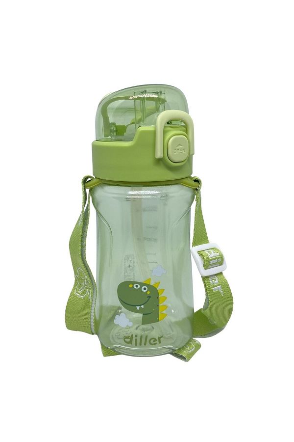DILLER-550ml Animal Pattern Tritan Water Bottle with Straw and Hanger 1
