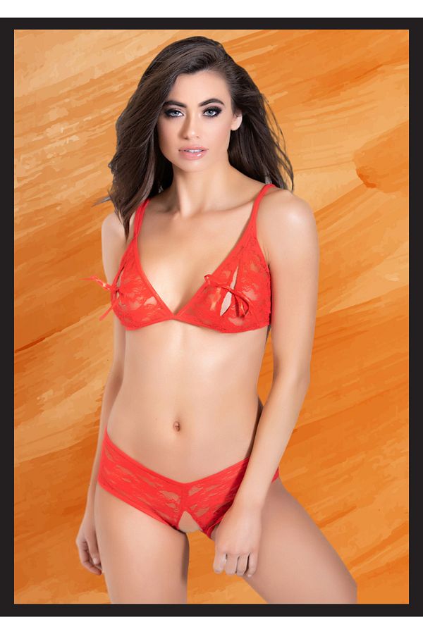 LoeFit-Set de lenjerie roșu, sexy, de marime mari - 2xl/3xl/4xl cu detaliu fundă 1