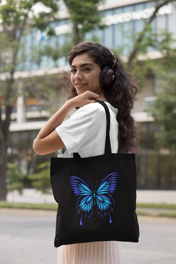 Grif Butterfly Printed Canvas Tote Bag Trendyol