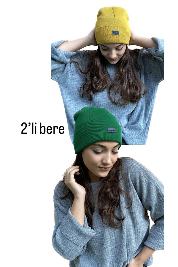 laviyonsa-2-Piece Basic Double Layer Thick Embroidered Beanie 1