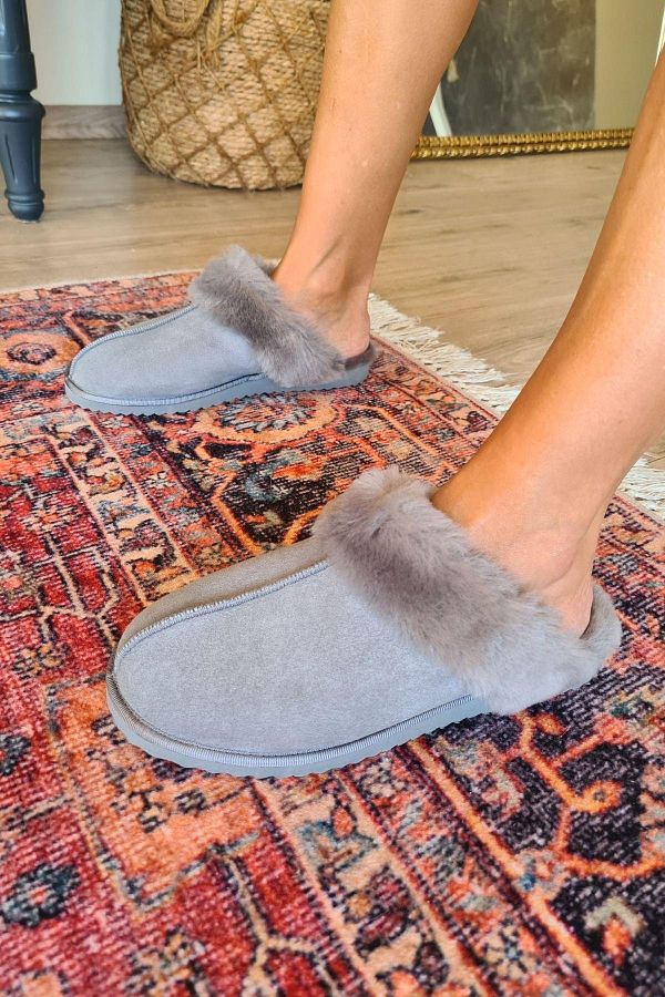Suede fur slippers deals