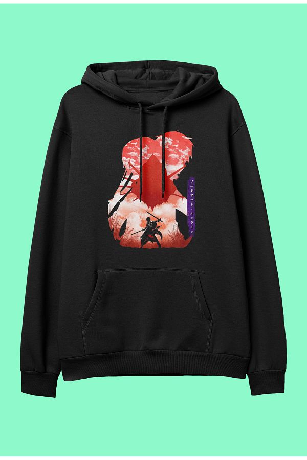 Akihabara Oversize Sword Art Online Kirito Anime Character Printed Hooded Sweatshirt Hoodie Trendyol