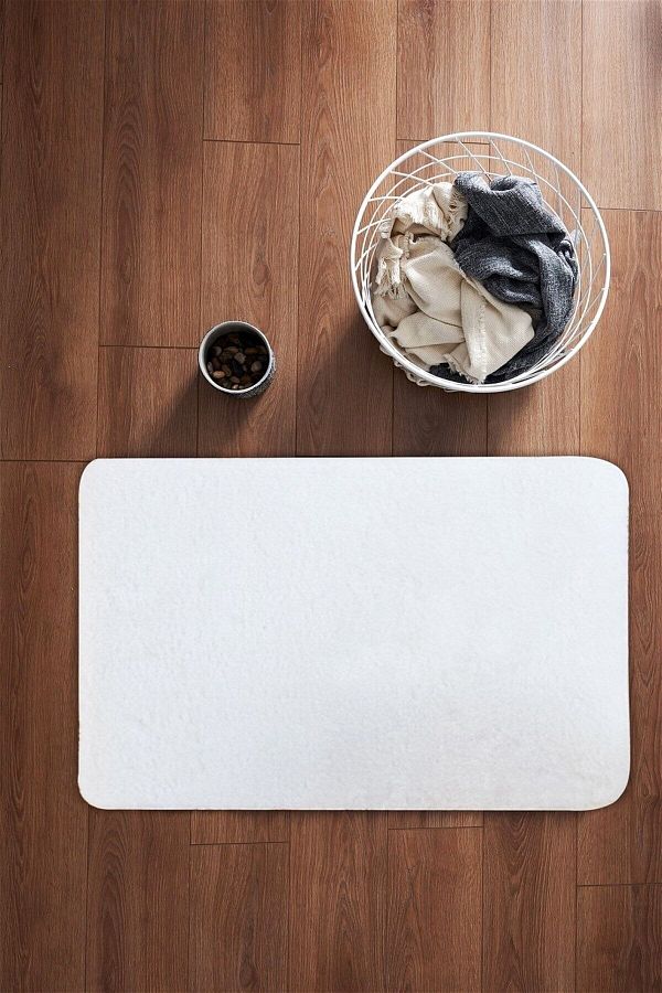 SENORA-Single Post Plush Bathroom Mat Toilet Set Non-Slip Base White 50x70 1