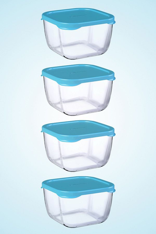 Paşabahçe-4-Piece Snowbox Storage Container Set with Blue Lid - 275cc 1