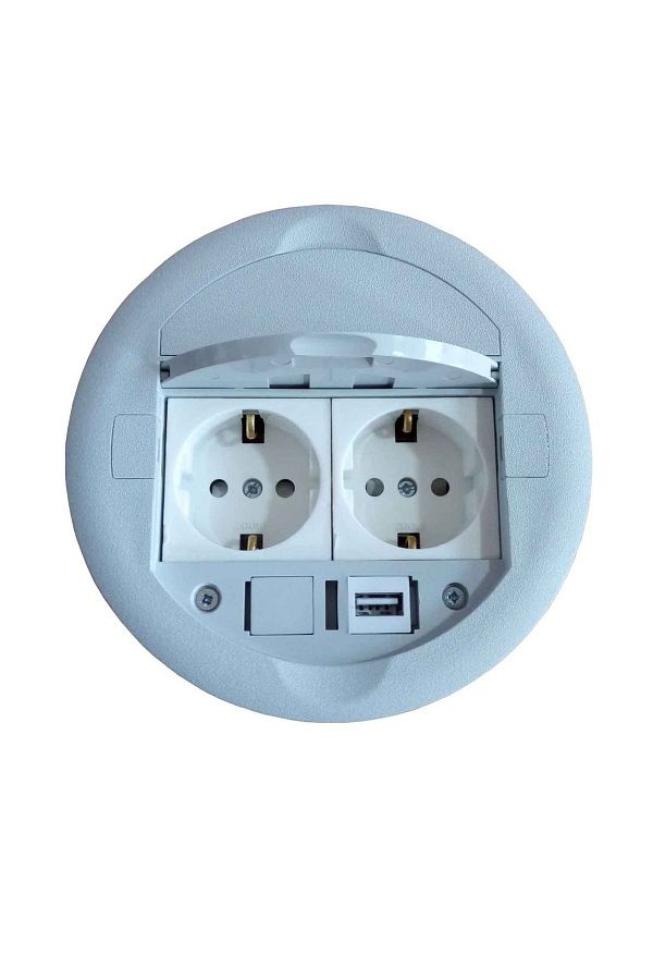 NE-AD-Gray Recessed Table Top Socket Box - 2 Pcs. Socket + 1 Pcs. USB Female Switch Included 1