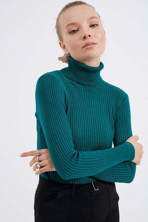 MEECY Women s Dark Turquoise Turtleneck Knitwear Sweater Trendyol