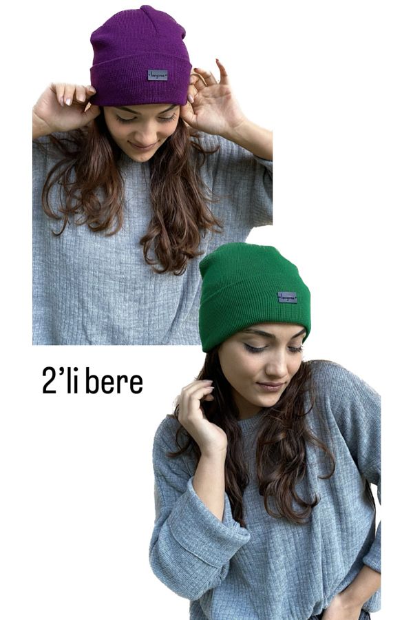 laviyonsa-2-Piece Basic Double Layer Thick Embroidered Beanie 1