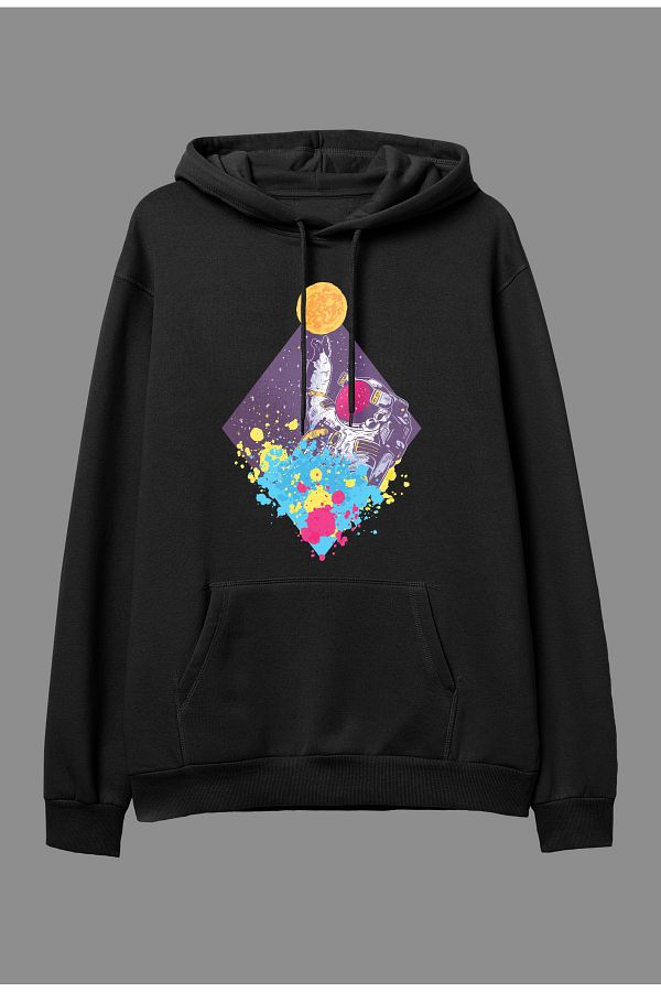YQYQ Oversize Astronaut Space Moon Mars Themed Design Printed Unisex Hooded Sweatshirt Hoodie Trendyol