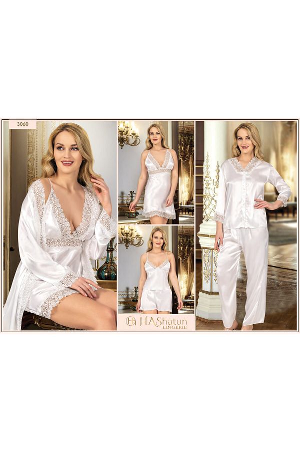 Hashatun-Set cămașă de noapte și halat din satin 6 piese - 3060 1