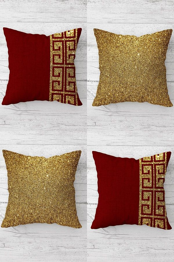 on the clouds-Gold Sequin Patterned Plain Combination Hidden Zipper Throw Pillow Cover Sofa Pillow Cover Set (4Pcs) 1