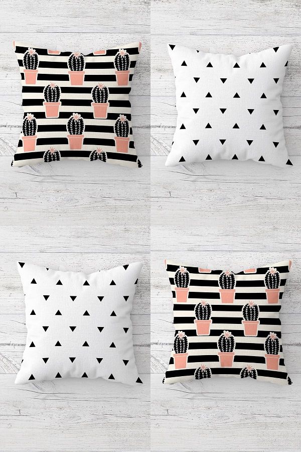 on the clouds-Saks Colorful Cactus and Triangle Patterned Hidden Zippered Throw Pillow Cover Set - 4 Pieces 1