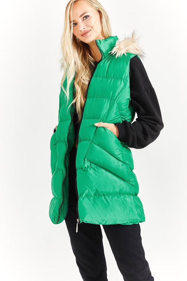 Green vest with fur hood sale