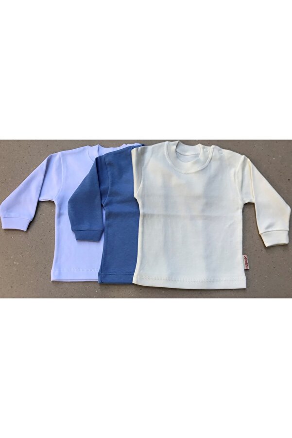 bebedino Uzun Kollu Bebek Üst Badi (3 LÜ PAKET) (BEYAZ,KOYUMAVİ,KREM) 0-24 Ay Arası