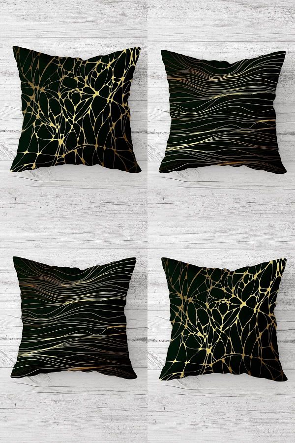 on the clouds-Gold Network Patterned Combination Hidden Zippered Throw Pillow Cover Sofa Pillow Cover Set (4pcs) 1