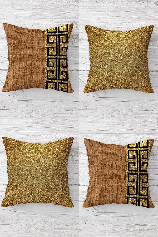 on the clouds-Gold Sequin Patterned Plain Combination Hidden Zipper Throw Pillow Cover Sofa Pillow Cover Set (4Pcs) 1